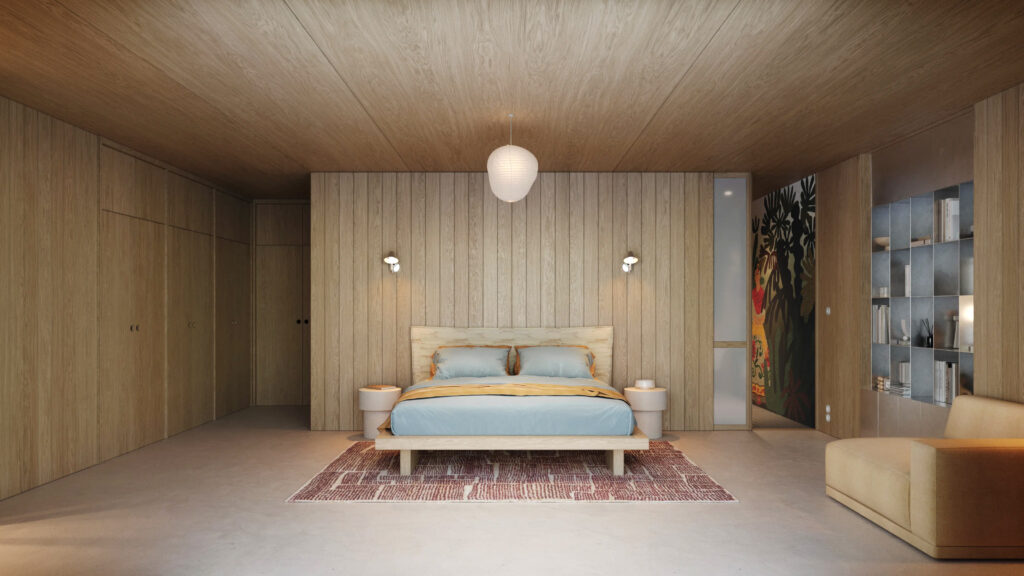 Návrh interiéru ložnice na chatě