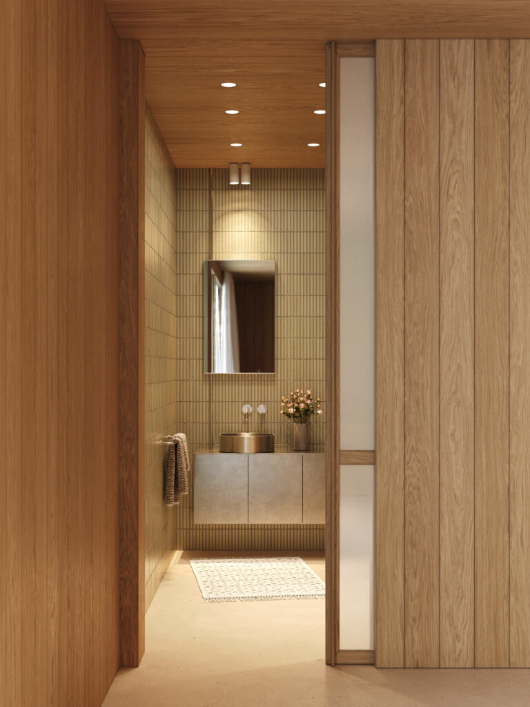 Návrh interiéru ložnice na chatě s koupelnou