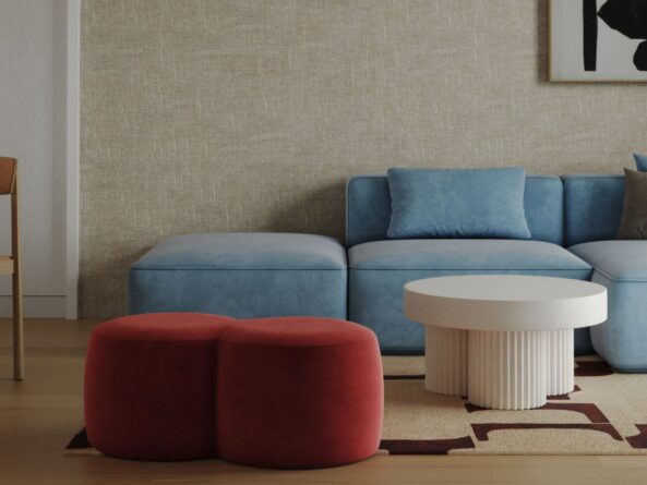 Obývací pokoj s designovými prvky v moderním interiéru bytu v Praze.